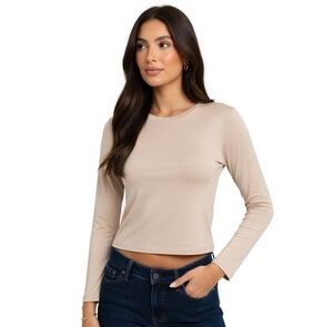 Zara Tan Viscose Long Sleeve Women’s T-Shirt Size M NWOT